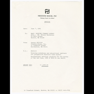 Invoice from Freedom House to Massachusetts Housing Finance Agency for ...