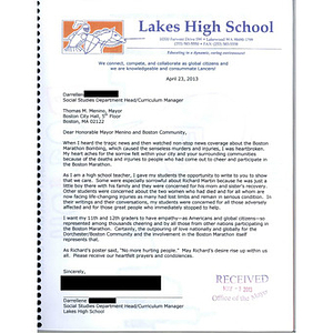 Letter from a Lakes High School Social Studies teacher (Lakewood, Washington)