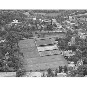Chestnut Hill area, Longwood Cricket Club with courts full of players, Brookline, MA