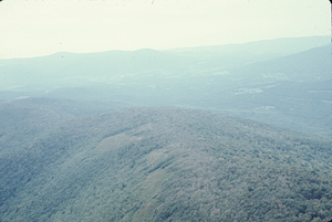 Aerial oblique view south along Taconic Ridge of White Rocks (left) - Frost Hollow (right) 2 Sept 1971.