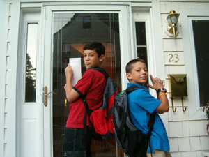 First day of school, new backpacks, 2005