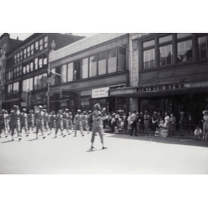 A group of unidentified students march in the Boston School Boy Cadets parade