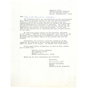 Letter, Citywide Educational Coalition, August 2, 1973.