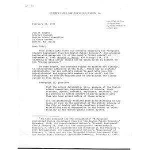 Letter, Judith Yogman, February 13, 1989.