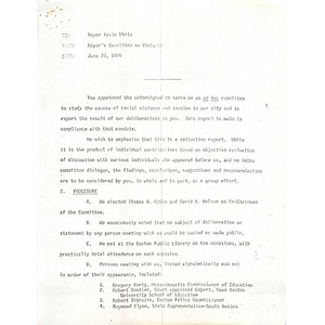 Letter, Mayor's Committee on Violence, June 23, 1976.