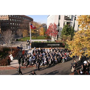 Aerial view of the Veterans Memorial dedication ceremony