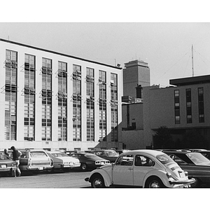 Cars in a parking lot on campus