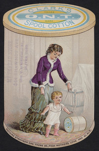 Trade card for Clark's O.N.T. Spool Cotton, location unknown, undated