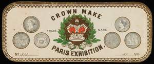 Label for Crown Make, fabrics, location unknown, 1862