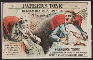 Trade card for Parker's Tonic, the great health and strength restorer, location unknown, undated