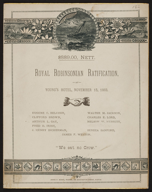 Royal Robinsonian ratification, Young's Hotel, Boston, Mass., November 15, 1883