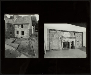 Exterior and interior views of the Spencer-Peirce-Little Farm House, excavation and north wall fireplace, Newbury, Mass., August 3, 1992