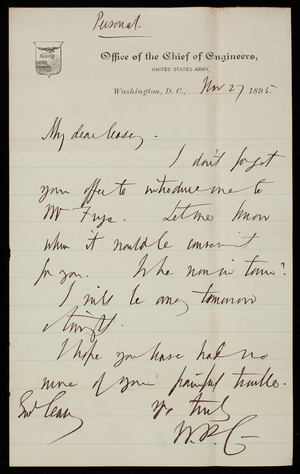 William [P.] Craighill to Thomas Lincoln Casey, November 27, 1895