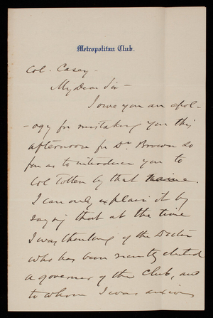 W. B. Webb to Thomas Lincoln Casey, April 28, 1885