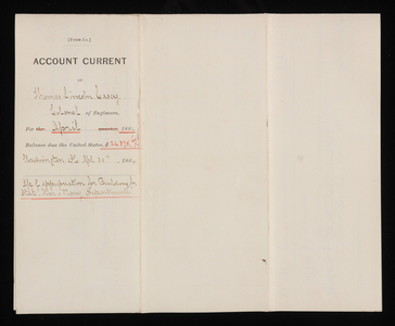 Accounts Current of Thos. Lincoln Casey - April 1884, April 30, 1884