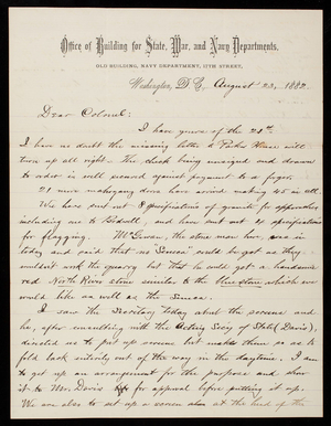 Bernard R. Green to Thomas Lincoln Casey, August 23, 1882