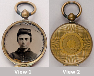 Locket containing the tintype portrait of Edward Burgess Peirce, Company F, 2nd Mass. Heavy Artillery Regiment