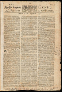 The Massachusetts Gazette, and the Boston Post-Boy and Advertiser, 26 August 1771