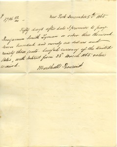 Marshall Bourinot promissory note to Benjamin Smith Lyman