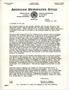 Letter from William W. Rodgers to the International Executive Board, American Newspaper Guild