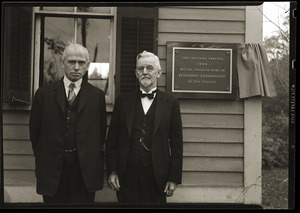 Dedication of plaque to entomology at MAC: J. B. Knight '92 and E. P. Felt '91 (l. to r.)