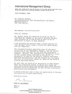 Letter from Mark H. McCormack to Guenter Erbach