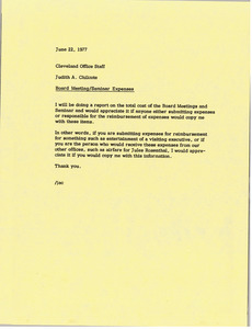 Memorandum from Judy A. Chilcote to Cleveland office staff