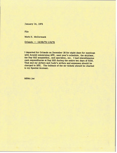 Memorandum from Mark H. McCormack to travel file