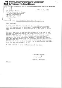 Letter from Mark H. McCormack to Toshio Mamiya