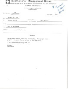 Fax from Mark H. McCormack to Michael Storrs