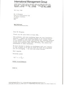 Letter from Mark H. McCormack to A. Bergman