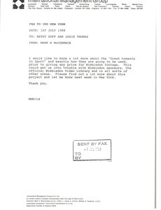 Fax from Mark H. McCormack to Betsy Goff and Josie Thomas