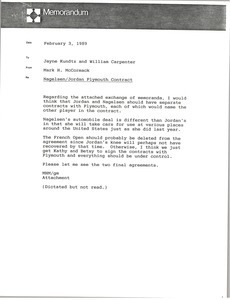Memorandum from Mark H. McCormack to Jayne Kundtz and William Carpenter