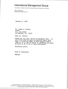 Letter from Mark H. McCormack to James D. Hardin