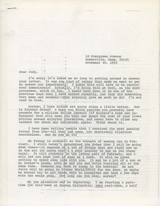 Letter from Judi Chamberlin to Judy Wall