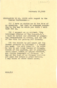 Memorandum from W. E. B. Du Bois to Mr. White with regard to the Denver conference