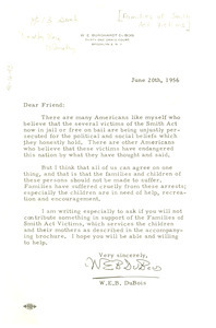 Letter from W. E. B. Du Bois to Families of Smith Act Victims