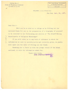 Letter from Funk & Wagnalls Company to W. E. B. Du Bois