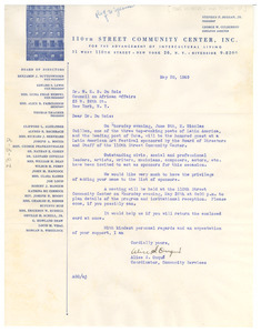 Letter from One Hundred and Tenth Street Community Center, Inc. to W. E. B. Du Bois