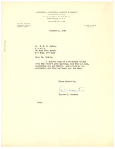 Letter from Charles H. Houston to W. E. B. Du Bois