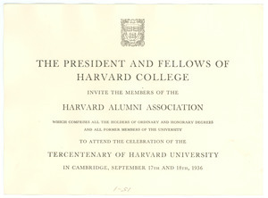 Invitation from the president and fellows of Harvard College