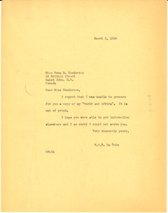 Letter from W. E. B. Du Bois to Anna M. Henderson