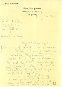Letter from Sadie Marie Peterson to W. E. B. Du Bois
