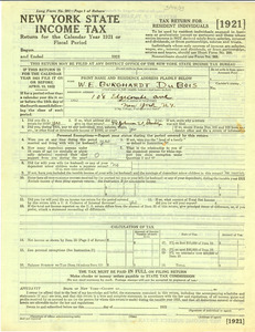 Long form no. 201 New York State income tax return for the calendar year 1921