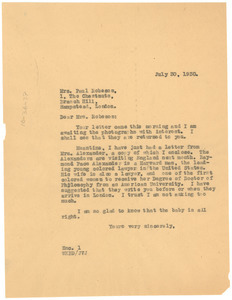 Letter from W. E. B. Du Bois to Mrs. Paul Robeson