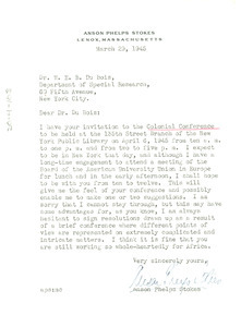 Letter from Anson Phelps Stokes to W. E. B. Du Bois