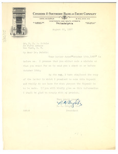 Letter from Citizens & Southern Bank and Trust Company to W. E. B. Du Bois