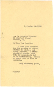 Letter from W. E. B. Du Bois to E. Franklin Frasier - Digital Commonwealth