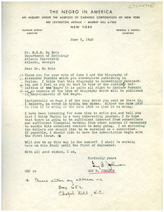 Letter from Guy B. Johnson to W. E. B. Du Bois