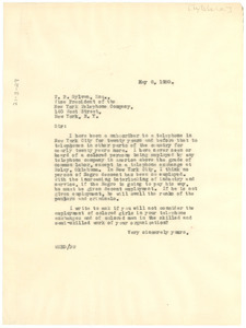 Letter from W. E. B. Du Bois to the New York Telephone Company